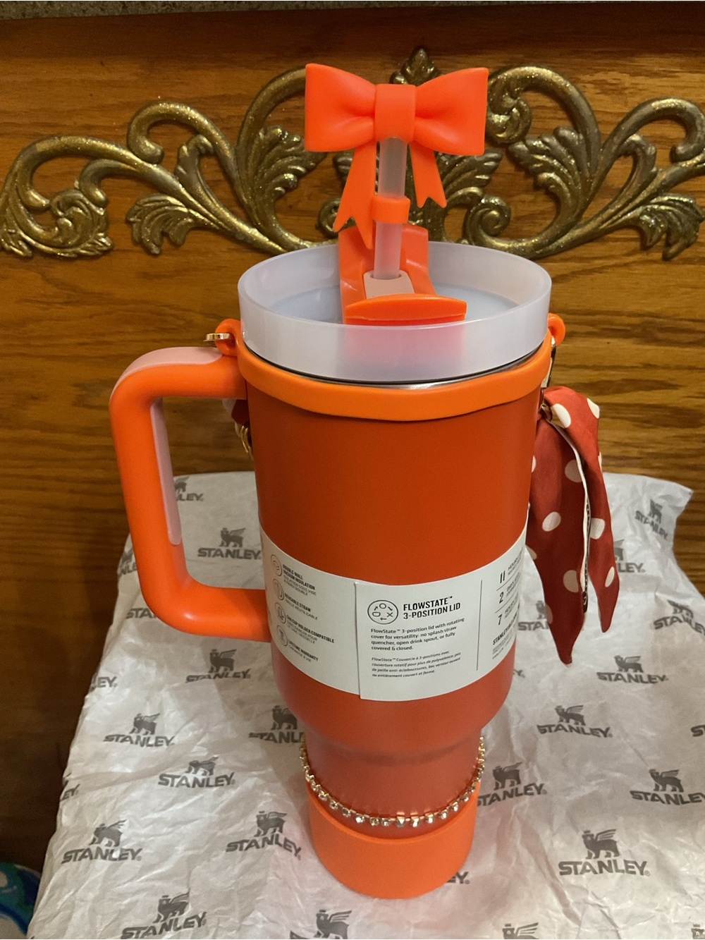 Stanley Orange Insulated Quencher-Style Tumbler with Decorative Chain - Picture 6 of 9